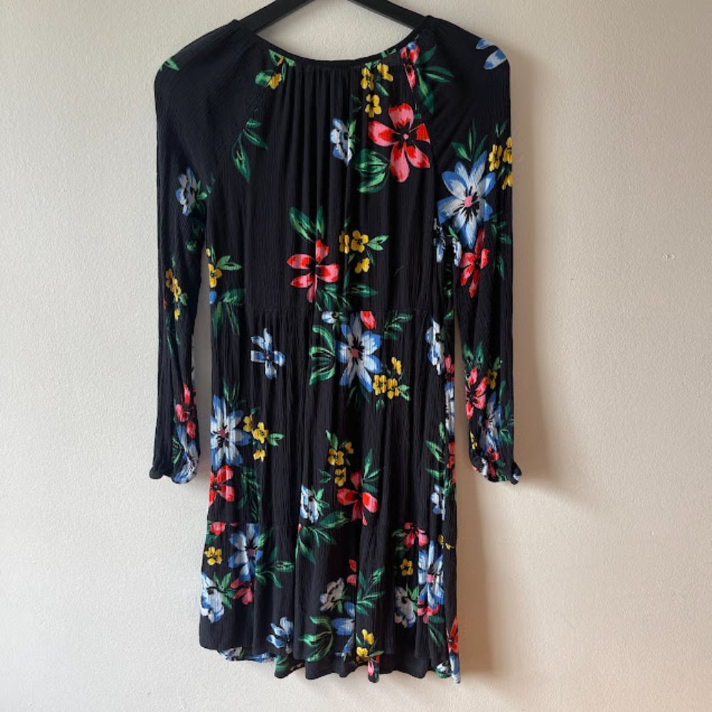 Black long sleeve mini dress with tropical floral print - Picture 7 of 8